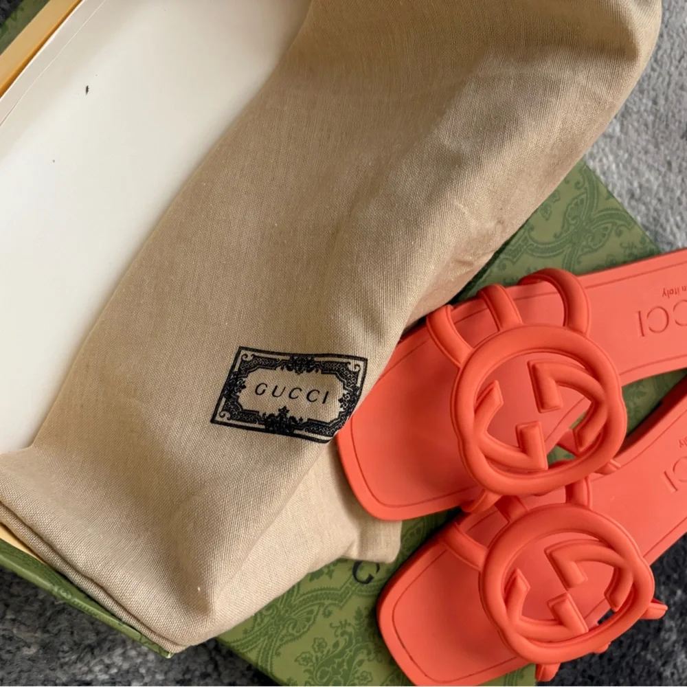 Gucci Orange Rubber Slide Sandals - Picture 5 of 6